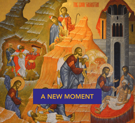 Biblical illustration, text: A New Moment